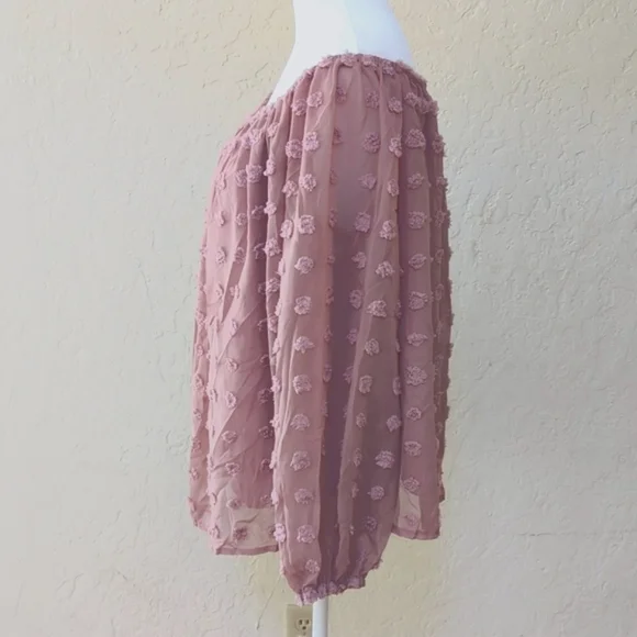 NWOT Miss Sparkling Boutique Layered Chiffon Swiss Dot Rose Blouse Size XL - Picture 6 of 9